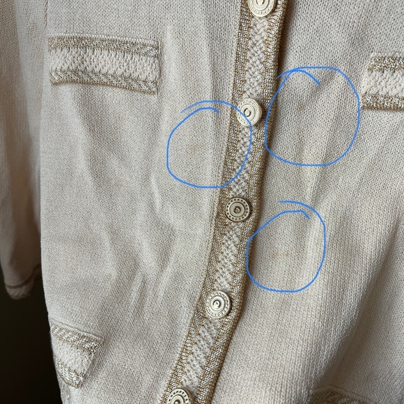 St John Collection Marie Grey Santana Knit Jacket Sweater Button Gold Beige 4 - Picture 10 of 10